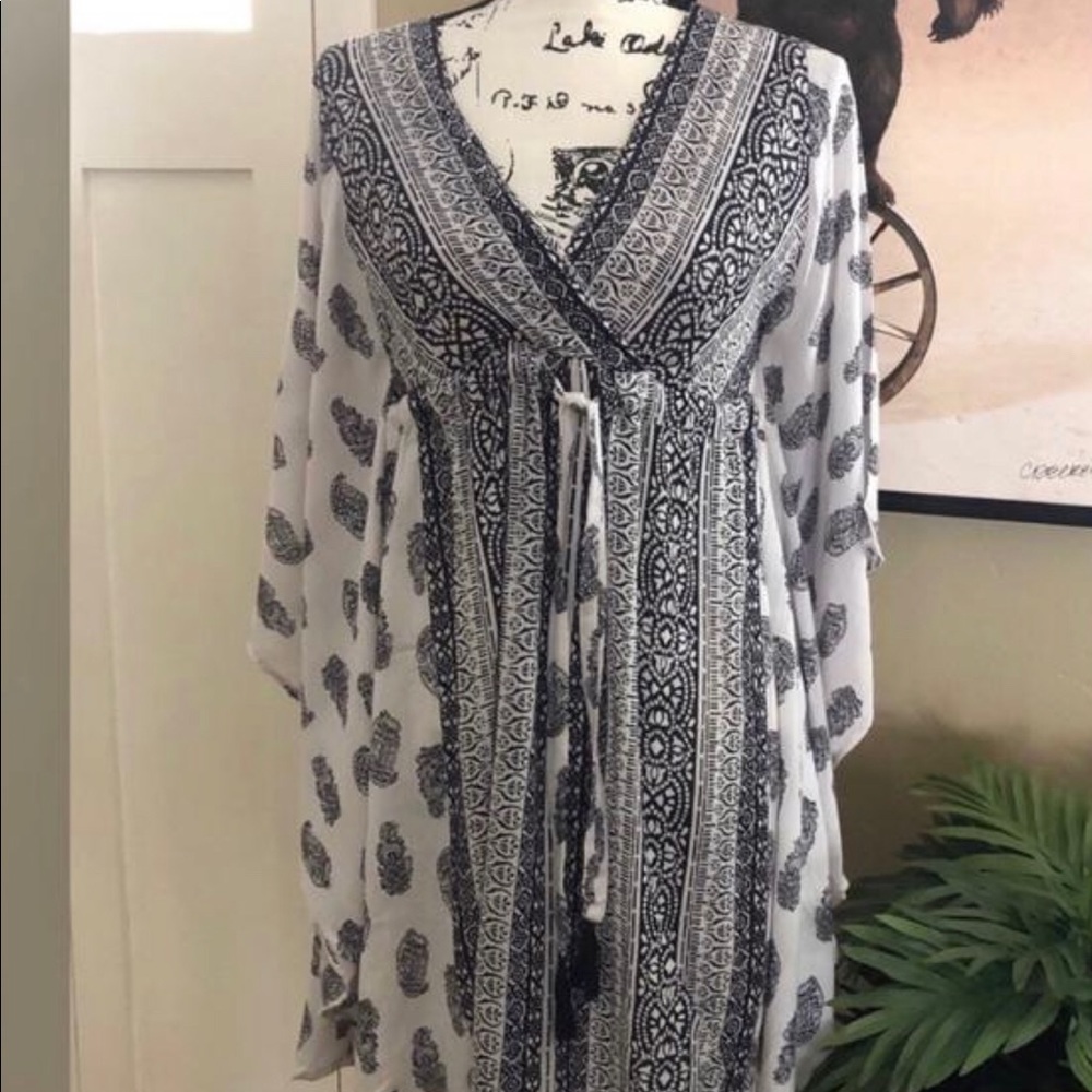 Black/White Boho Caftan Casual Dress
